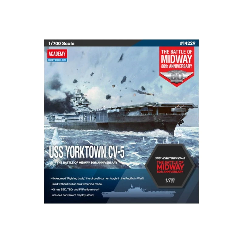 Academy Maqueta USS Yorktown CV-5 1:700 "Batalla De Midway" Kit De Modelo De Barco De Plástico 3 Academy Maqueta USS Yorktown CV-5 1:700 "Batalla De Midway" Kit De Modelo De Barco De Plástico